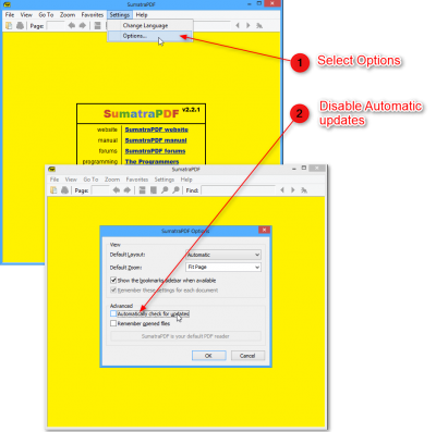 Disable Auomatic Updates in Sumatra PDF