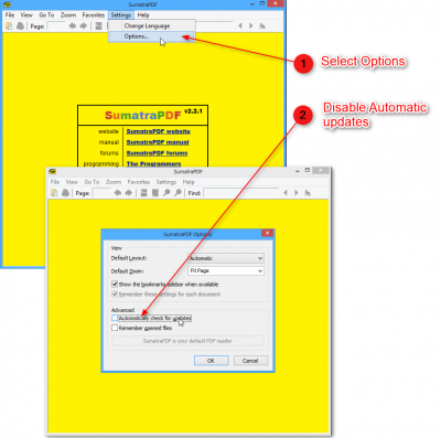 Disable Auomatic Updates in Sumatra PDF